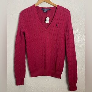 Pink NWT Polo Sport Cable Knit V-Neck Sweater